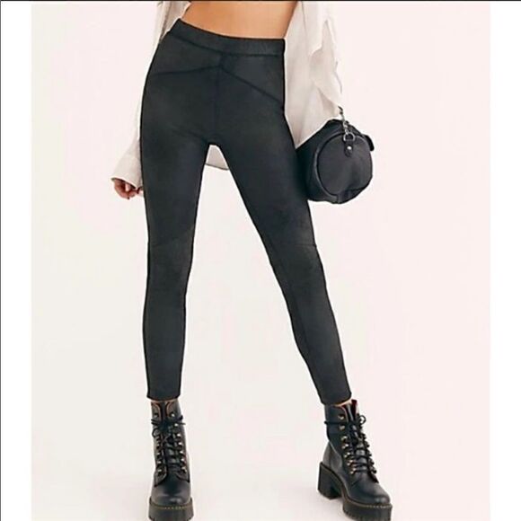 Free People Vegan Suede Black Leggings - Picture 1 of 15